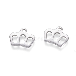 Tarnish Resistant 304 Stainless Steel Charms, Crown, Stainless Steel Color, 8.5x10x0.8mm, Hole: 1.2mm(STAS-I123-11P)