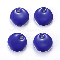 CCB Plastic Pendants, with Enamel, Flat Round, Platinum, Blue, 12x3.5mm, Hole: 1.6mm(CCB-L012-H001-P)