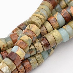 Flat Round/Disc Synthetic Aqua Terra Jasper Beads Strands, Heishi Beads, 6x3mm, Hole: 1mm, about 115~125pcs/strand, 15.1 inch(G-N0160-02-3x6)
