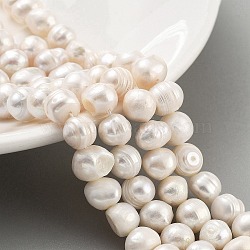 Natural Cultured Freshwater Pearl Beads Strands, Potato, Antique White, 8~9mm, Hole: 0.6mm, about 22~23pcs/strand, 6.50 inch(16.5cm)(PEAR-C003-15B)