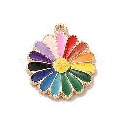 Alloy Enamel Pendants, Daisy Charm, Light Gold, Colorful, 21x18x2mm, Hole: 2mm(ENAM-A143-02KCG)