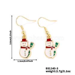 Christmas Theme Brass Dangle Earrings, Golden, Snowman, 38x12mm(IP2522-3)