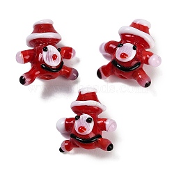 Handmade Lampwork Beads, Snowman, Red, 19~21x18~21x11~12mm, Hole: 1.8~2mm(LAMP-I027-02)