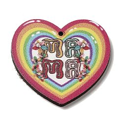Mother's Day Theme Wooden Pendants, Rainbow, 39x42.5x2.5mm, Hole: 1.6mm(FIND-Z031-01B)