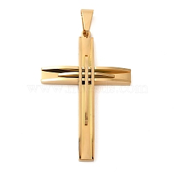 Ion Plating(IP) 304 Stainless Steel Cross Big Pendants, Real 18K Gold Plated, 62x42x6mm, Hole: 11x6mm(STAS-I043-04G)