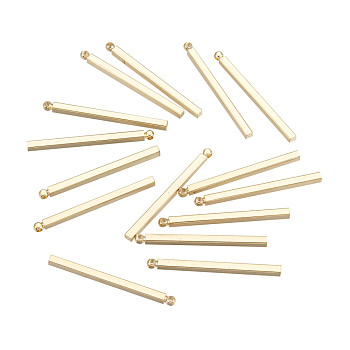 Brass Pendants, Rack Plating, Rectangle, Light Gold, 30x2x2mm, Hole: 1mm