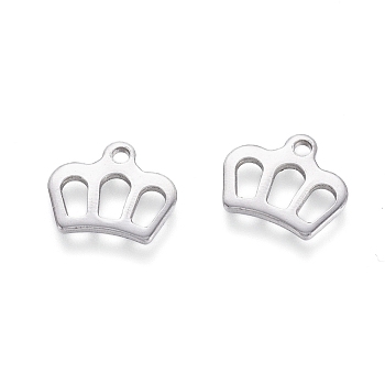 304 Stainless Steel Charms, Crown, Stainless Steel Color, 8.5x10x0.8mm, Hole: 1.2mm