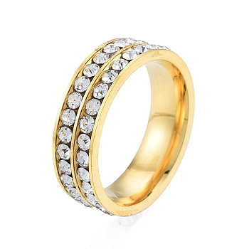 Crystal Rhinestone Double Line Finger Ring, 201 Stainless Steel  Jewelry for Women, Light Gold, Inner Diameter: 17mm