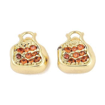 Rack Plating Brass Pendants, Pomegranate Charms, with Cubic Zirconia, Long-Lasting Plated, Lead Free & Cadmium Free, Real 18K Gold Plated, 10.5x9.5x6.5mm, Hole: 2x2mm