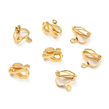 304 Stainless Steel Clip-on Earring Findings, Real 18K Gold Plated, 12x6x9mm, Hole: 1.6mm