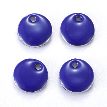 CCB Plastic Pendants, with Enamel, Flat Round, Platinum, Blue, 12x3.5mm, Hole: 1.6mm