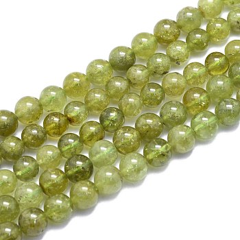 Natural Green Garnet Beads Strands, Round, 8~8.5mm, Hole: 0.8mm, about 46pcs/Strand, 15.08 inch(38.3cm)