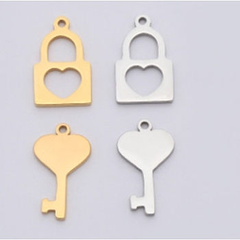 304 Stainless Steel Pendants, Laser Cut, Polishing, Key, Stainless Steel Color, 22x13mm