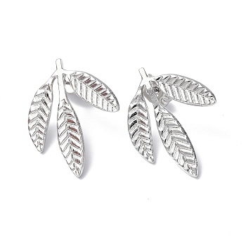 304 Stainless Steel Leaf Stud Earrings for Women, Stainless Steel Color, 23x18mm, Pin: 0.7mm