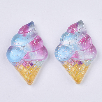 Resin Cabochons, with Glitter Powder, Ice Cream, Colorful, 34.5x21.5x7mm