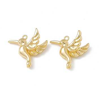 Brass Pendants, Hummingbird Charms, Real 18K Gold Plated, 17x18x8mm, Hole: 1.2mm