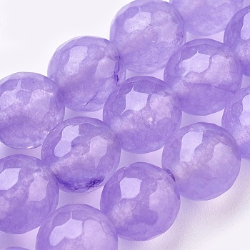Natural Malaysia Jade Beads Strands, Dyed, Faceted, Round, Medium Purple, 10mm, Hole: 1.2mm, about 37pcs/strand, 14.9 inch