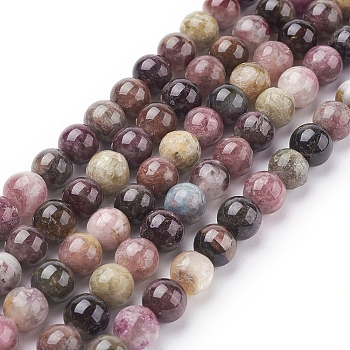 Natural Tourmaline Beads strands, Round, 10mm, Hole: 1mm, 19pcs/strand, 7.5 inch