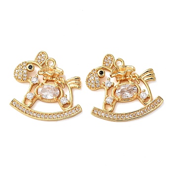 Brass Micro Pave Clear Cubic Zirconia Pendants, Horse with Money Bag Charms, Real 18K Gold Plated, 20x20.5x3mm, Hole: 1.5mm