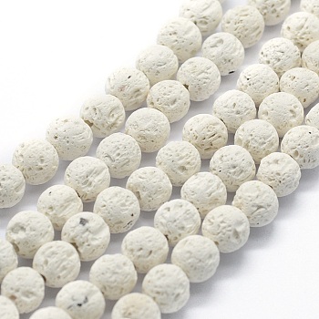 Synthetic Lava Rock Round Beads Strands, Round, White, 6mm, Hole: 1mm, about 64pcs/strand, 15.15 inch(38.5cm)