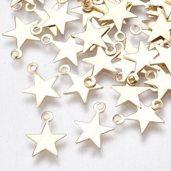 Iron Charms, for DIY Jewelry Making, Nickel Free, Star, Light Gold, 10x8x0.5mm, Hole: 1mm
