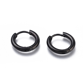 304 Stainless Steel Huggie Hoop Earrings, Hypoallergenic Earrings, Thick Hoop Earrings, Ring, Gunmetal, 10 Gauge, 14.5x14x2.5mm, Pin: 1mm