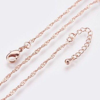 Long-Lasting Plated Brass Chain Necklaces, with Lobster Claw Clasp, Nickel Free, Real Rose Gold Plated, 18.1 inch (46cm), 1.5mm