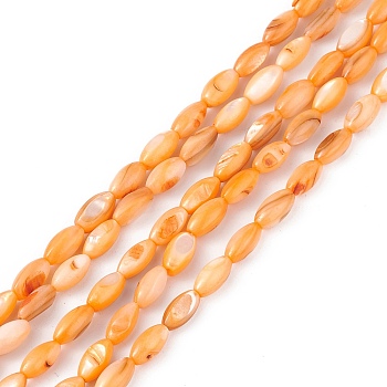Natural Freshwater Shell Dyed Beads Strands, Horse Eye, Orange, 9.5x5mm, Hole: 0.8mm, about 41pcs/strand, 14.96''(38cm)