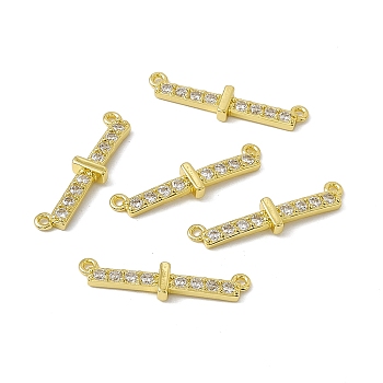 Rack Plating Brass Micro Pave Clear Cubic Zirconia Connector Charms, Real 18K Gold Plated, Long-Lasting Plated, Cadmium Free & Nickel Free & Lead Free, Letter Links, Letter.I, 6.5x24.5x2.5mm, Hole: 1.2mm