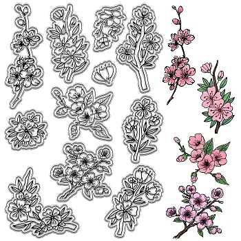 Custom PVC Plastic Clear Stamps, for DIY Scrapbooking, Photo Album Decorative, Cards Making, Stamp Sheets, Film Frame, March Cherry Blossom, 160x110x3mm