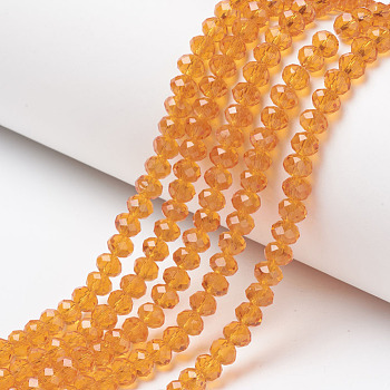 Glass Beads Strands, Faceted, Rondelle, Dark Orange, 4x3mm, Hole: 0.4mm, about 123~127pcs/strand, 16.5~16.9 inch(42~43cm)