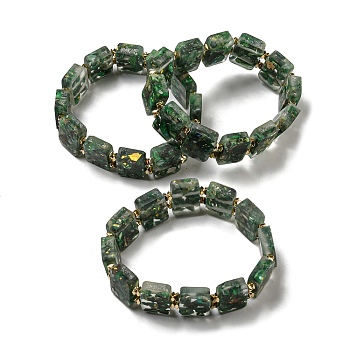 Dyed Natural Imperial Jasper with Resin Beaded Stretch Bracelets, Rectangle, Dark Green, Inner Diameter: 2-1/8 inch(5.4cm)