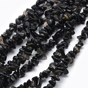 Glass Beads Strands, Chip, Black, 5~8mm, Hole: 1mm, about 33 inch(84cm)