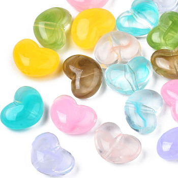 Transparent Acrylic Beads, Two-Tone, Imitation Gemstone Style, Heart, Mixed Color, 15.5x21x9.5mm, Hole: 2mm, about 235pcs/500g