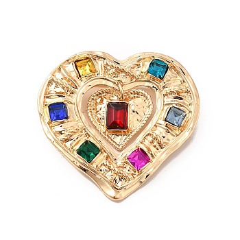 Colorful Rhinestone Double Heart Lapel Pin, Alloy Brooch for Women, Golden, 46.5x49x5mm, Pin: 0.7mm