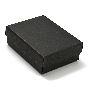 Cardboard Jewelry Packaging Boxes, with Sponge Inside, for Rings, Small Watches, Necklaces, Earrings, Bracelet, Rectangle, Black, 8.9x6.85x3.1cm
