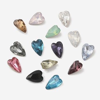 Pointed Back & Back Plated Glass Rhinestone Cabochons, Faceted, Heart, Mixed Color, 10x7x4mm