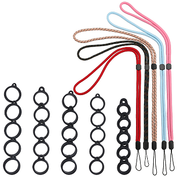 5Pcs 5 Colors Polyester Neck Strap, Anti-Lost Vape Pen Lanyard Strap, with 5 Style Silicone Pendant, Mixed Color