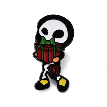 Halloween Theme Black Alloy Brooches, Enamel Pins, Skull, 28x15x1.5mm