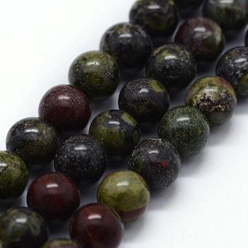 Natural Bloodstone Beads Strands, Round, 12mm, Hole: 1.2mm, about 32pcs/strand,  14.76 inch(37.5cm)