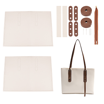 DIY Imitation Leather Women's Tote Bag Making Kit, Including Bag Straps, Needle, Thread, Zipper, White
