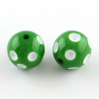 Chunky Bubblegum Acrylic Beads, Round with Polka Dot Pattern, Green, 20x19mm, Hole: 2.5mm, Fit for 5mm Rhinestone