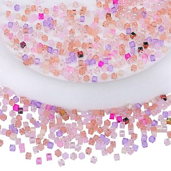 2 Bags Imitation Artificial Crystal Glass Beads, Faceted Cube, Mixed Style, Pink, 3x3x3mm, Hole: 0.9mm, about 100pcs/bag