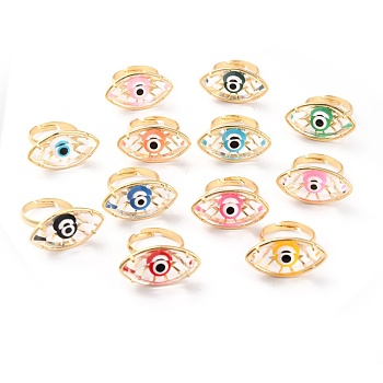 Adjustable Glass Evil Eye Finger Rings, with Golden Plated Brass Findings, Mixed Color, US Size 5, Inner Diameter: 16mm