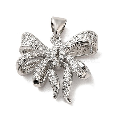 Platinum Clear Bowknot Brass+Cubic Zirconia Pendants