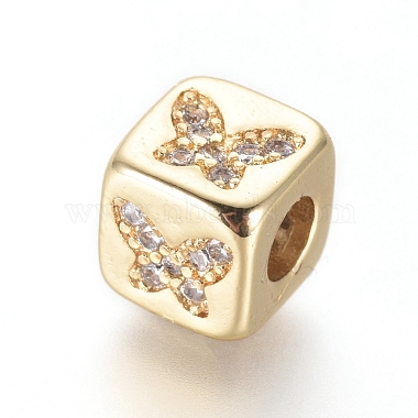 Clear Cube Brass+Cubic Zirconia Beads