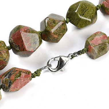 Natural Unakite Nuggets Beaded Necklaces for Women Men(NJEW-K388-01U)-3