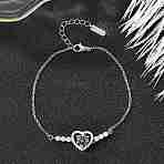 925 Sterling Silver Link Bracelets, Cable Chain Bracelets for Women, Heart, with Moissanite Rhinestone, Real Platinum Plated, 6-3/4 inch(17.2cm)(BJEW-D346-05B-P)