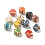 Vintage Handmade Porcelain Beads, Fancy Antique Glazed Porcelain, Rhombus, Mixed Color, 9.5~11x10~11x9~10.5mm, Hole: 2~2.5mm, , 10pcs/set(PR-CBA7C1A-02)