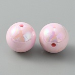 Pearlized Plastic Round Beads, AB Color Plated, Pink, 16mm, Hole: 2mm(KY-WH0004-06E)
